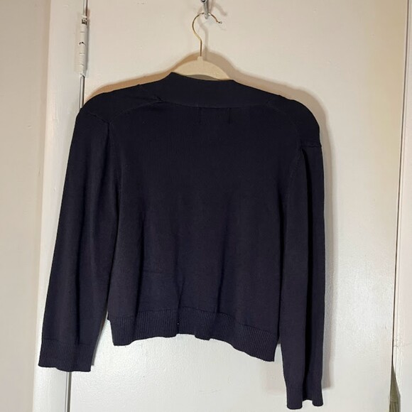 Cynthia Rowley Corpcore Business Casual Navy Blue Open Front Short Cardigan SZ L - Picture 2 of 3